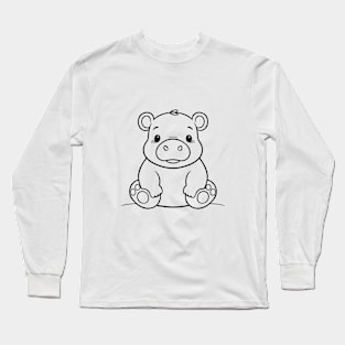 Cute Baby Hippo Animal Outline Long Sleeve T-Shirt